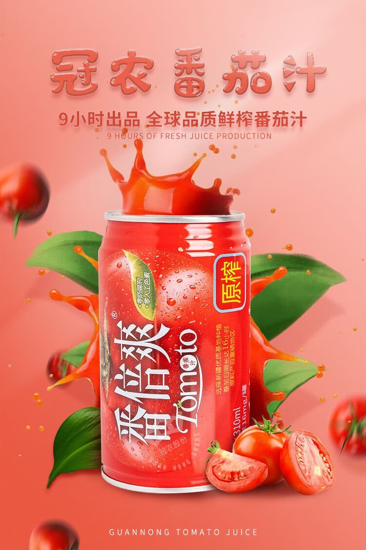 新疆冠农番茄汁310ml*12罐 鲜榨番茄汁番倍爽轻断食果蔬汁 6罐番茄丁