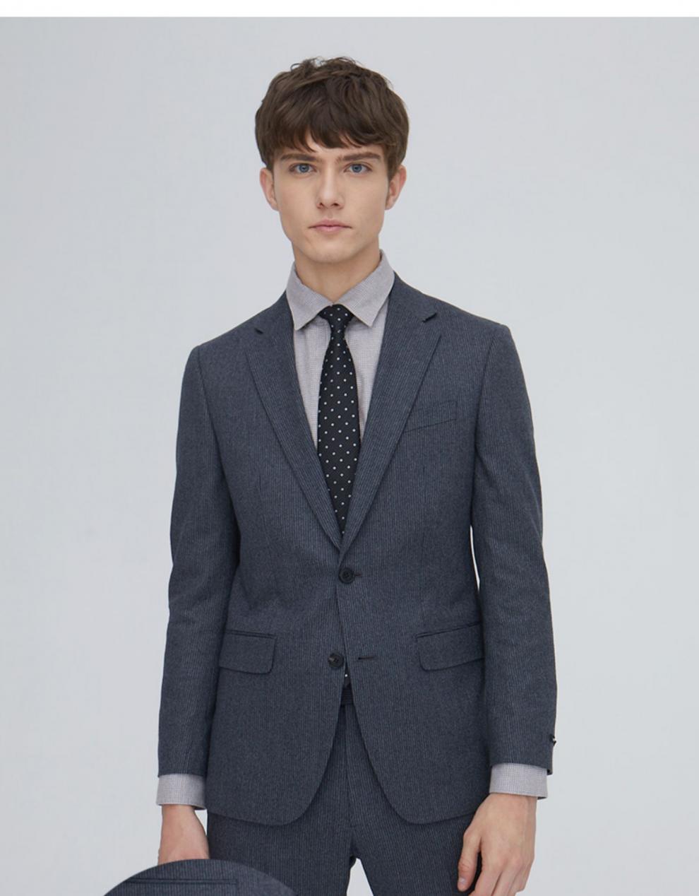 ziozia正装纯色西服青年男士2019秋季新款时尚休闲舒适修身西服 藏青