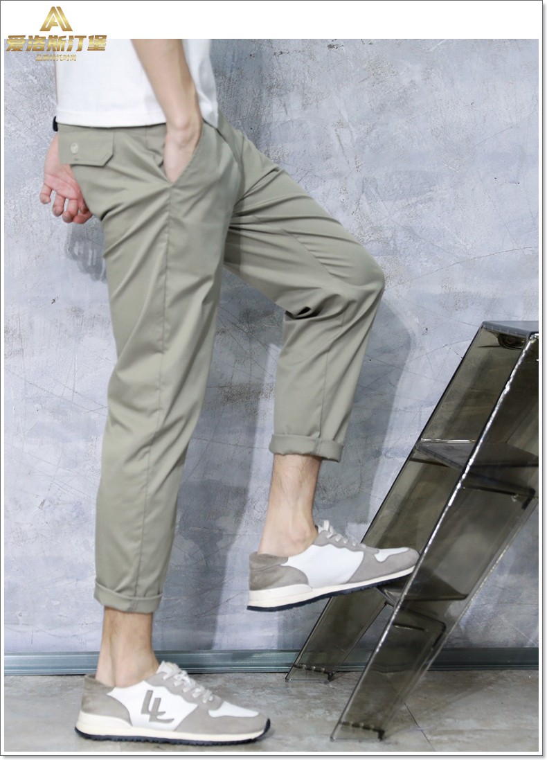 爱洛斯汀堡轻奢品牌男士休闲裤中青年夏季新款卡其色裤子男潮流直筒