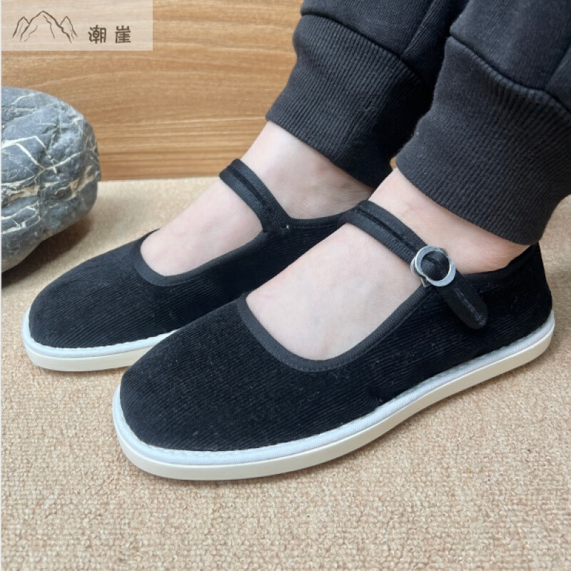 潮崖 何航手工布鞋丝瓜络防滑耐磨吸汗透气柔软轻便单布鞋 2-1黑色 37