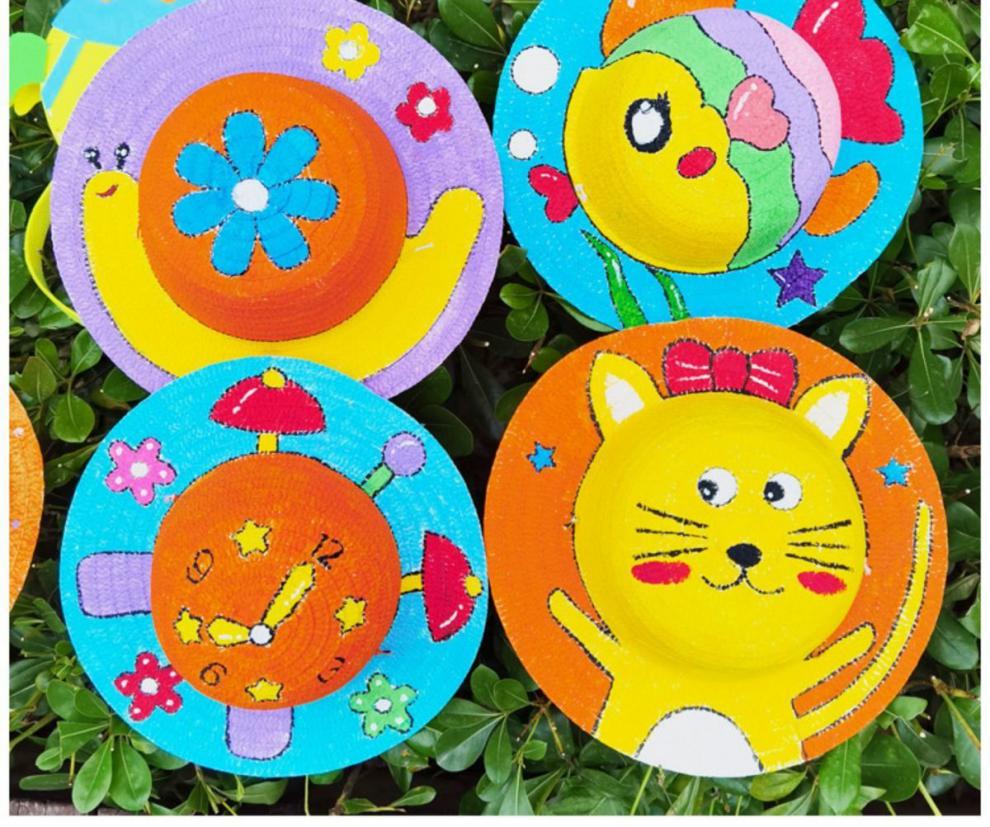 草帽diy绘画帽子幼儿园绘画画草帽儿童diy墙面装饰创意美劳材料手工