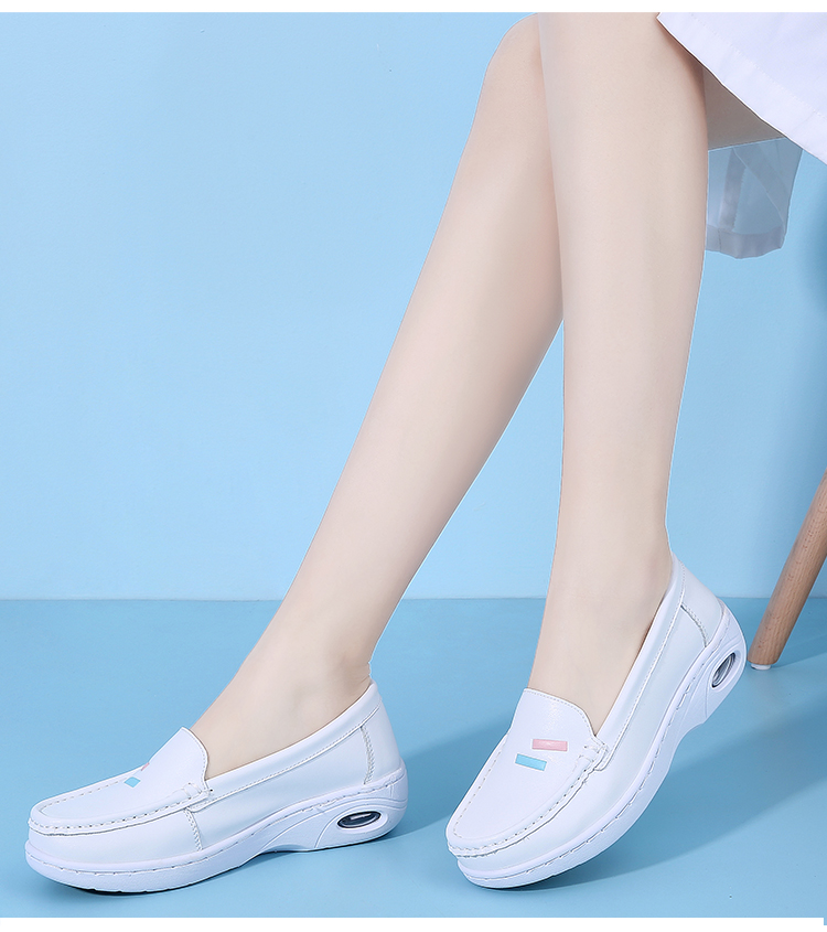 卡帝乐鳄鱼高档气垫护士鞋女秋冬医护鞋白色眞皮防臭软底透气不累脚