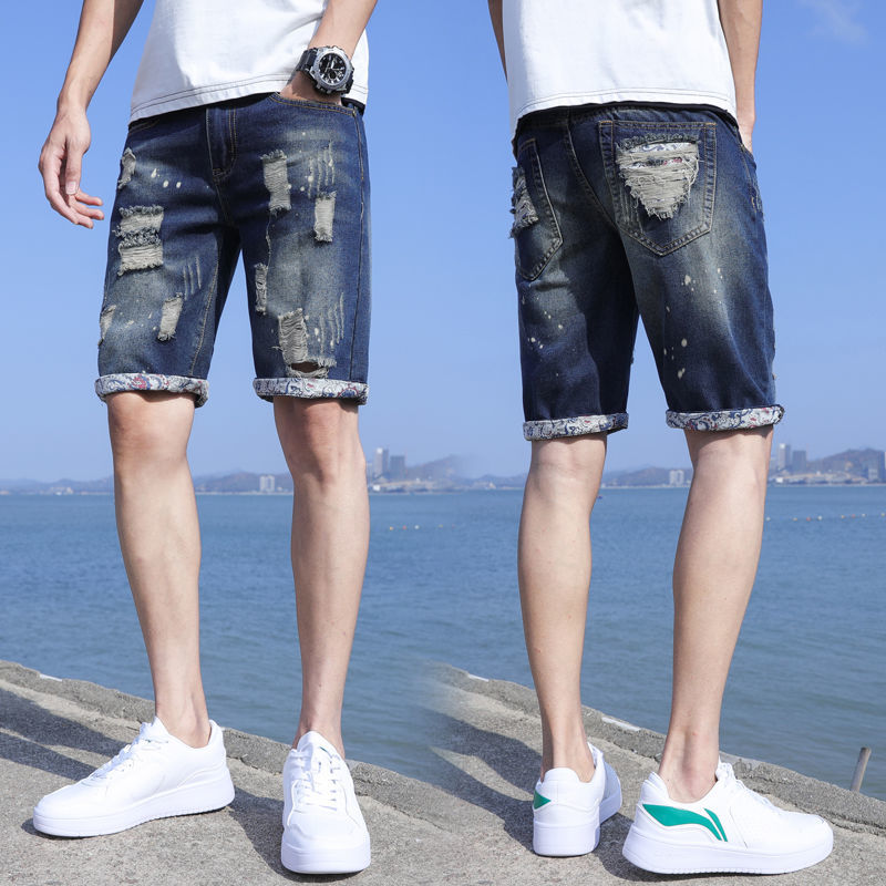 清中乔短裤男士夏季大裤衩夏季牛仔短裤男五分裤潮流宽松男士夏天分破
