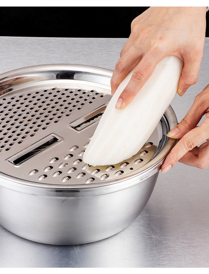 擦土豆抛丝器家用洗菜盆沥水盆刨丝盆3件套28cm刨丝盘沥水盆实心盆