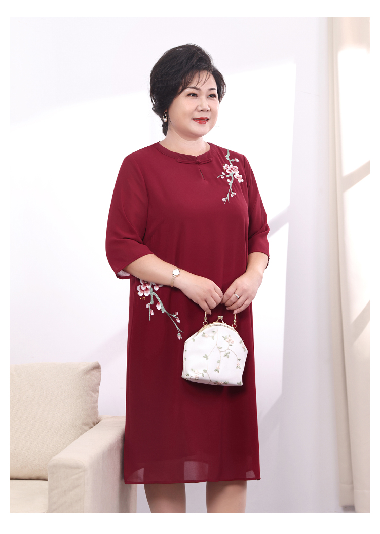 高档女儿子结婚穿喜婆婆婚宴时尚礼服夏天夏季中老年妈妈连衣裙装阔