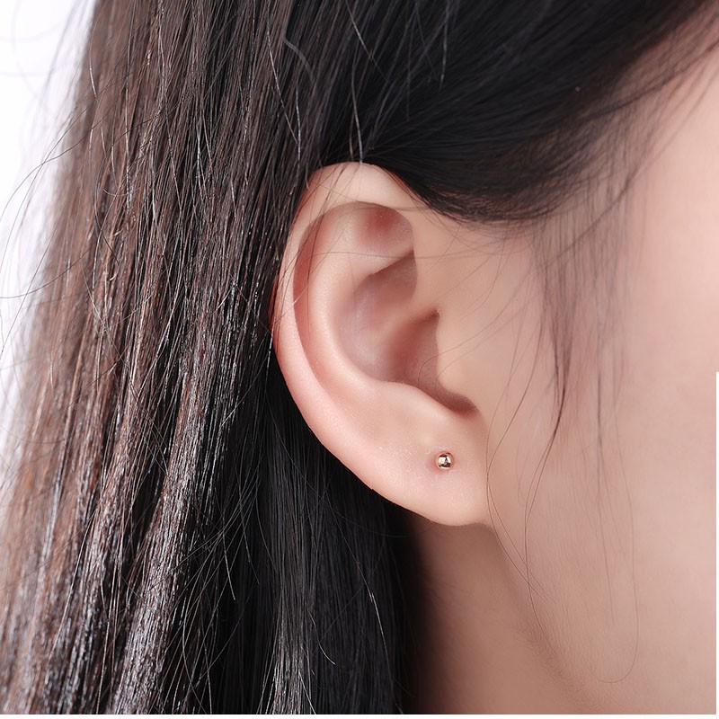 老凤凰耳钉彩金小圆珠 18k泡泡耳丁 18k金小豆豆耳钉女 光珠球球耳环