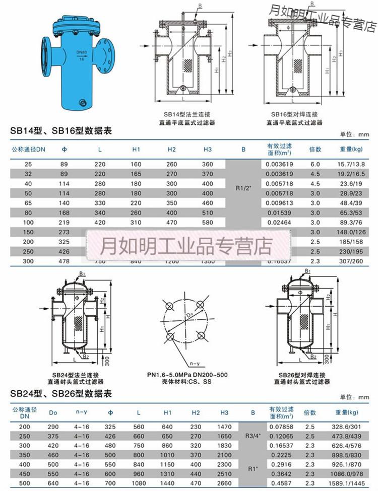 篮式过滤器srb/sbl铸钢/碳钢篮式过滤器直通式提篮式过滤器除污器