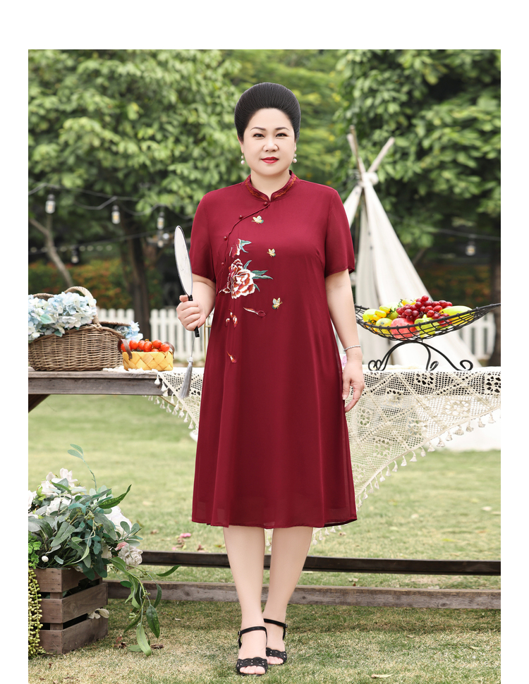喜婆婆婚宴时尚礼服夏天大码装装旗袍连衣裙女夏季中老年人特大码胖