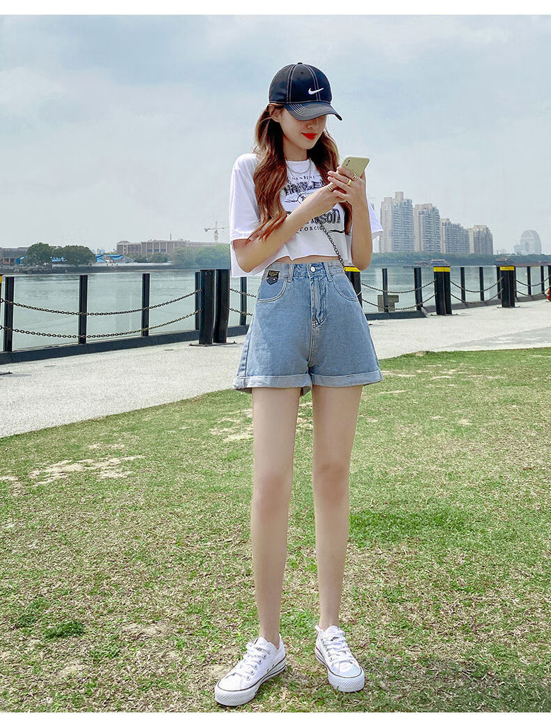 短裤女牛仔短裤春夏新款韩版高腰显瘦卷边阔腿裤运动学生百搭休闲深