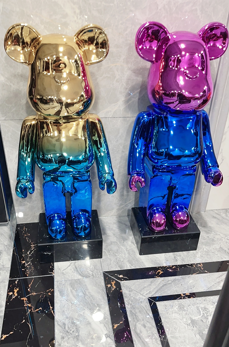 轻奢kaws网红暴力熊 大型落地摆件感客厅直播间背景装饰公仔潮 银色