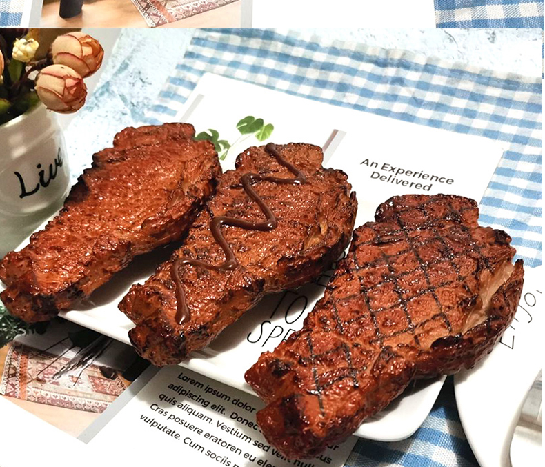 牛肉片假食物模型道具西餐厅酒店装饰品样板摆件过家玩具网格牛排1块