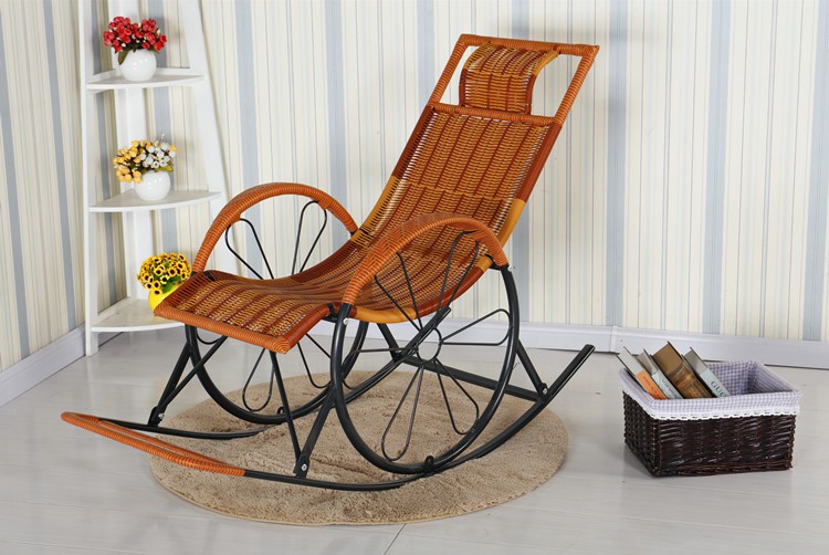 摇椅躺椅藤摇椅老人摇摇椅阳台客厅藤椅户外休闲逍遥椅 黑红双轮(双层
