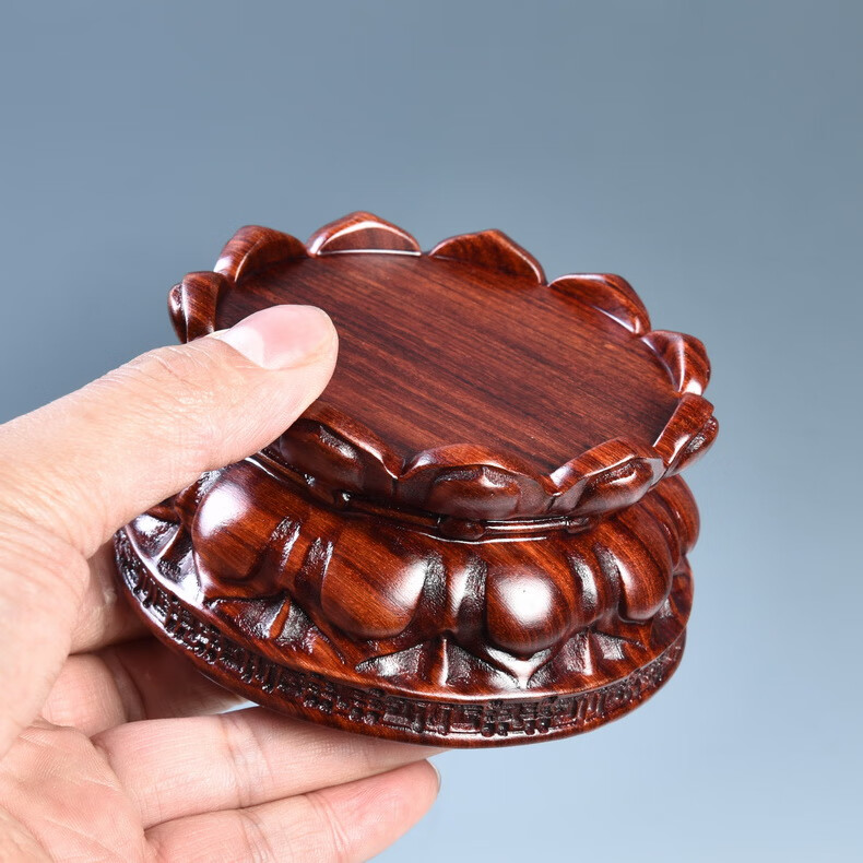 红檀木莲花底座实木 观音佛像底座圆形木质 玉石摆件菩萨花瓶底座