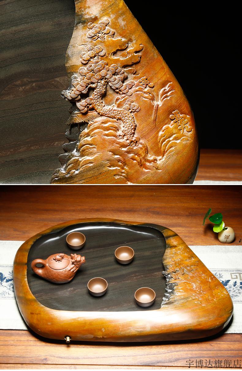 车载山水茶台 歙砚茶盘山水籽料系列茶海石头功夫茶具天然原石茶台