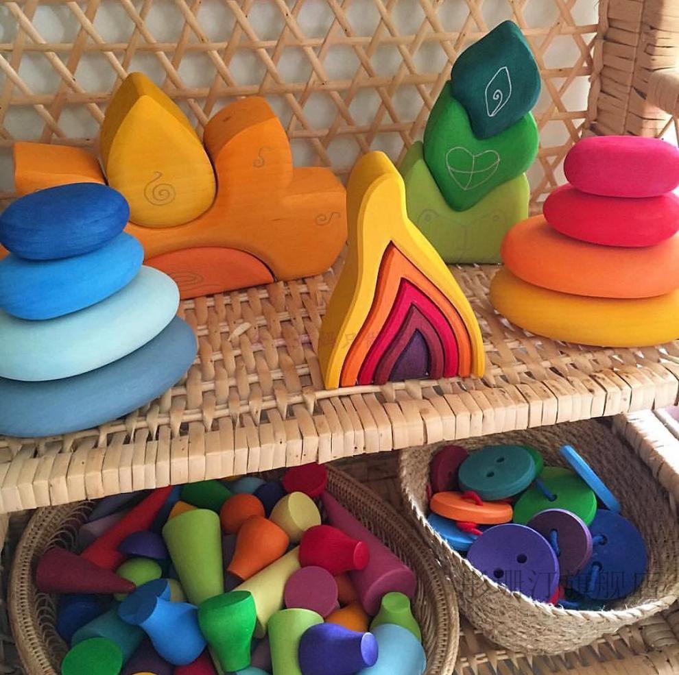 2022新款德国格林姆grimms彩虹积木大号中号爱心grimms华德福玩教具玫