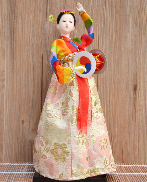 裳淇 韩国民俗 人偶娃娃摆件朝鲜族绢人韩国家居装饰礼品工艺品 深