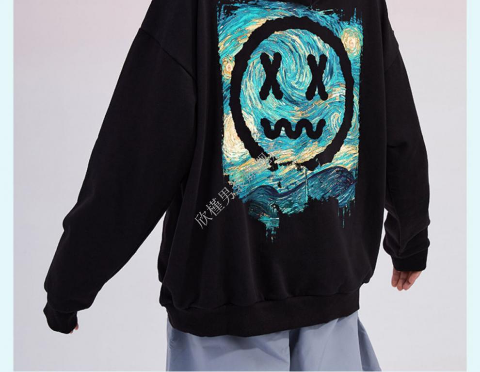 mbd小恶魔笑脸星空油画卫衣男连帽情侣装秋季国潮宽松潮牌外套女 黑色