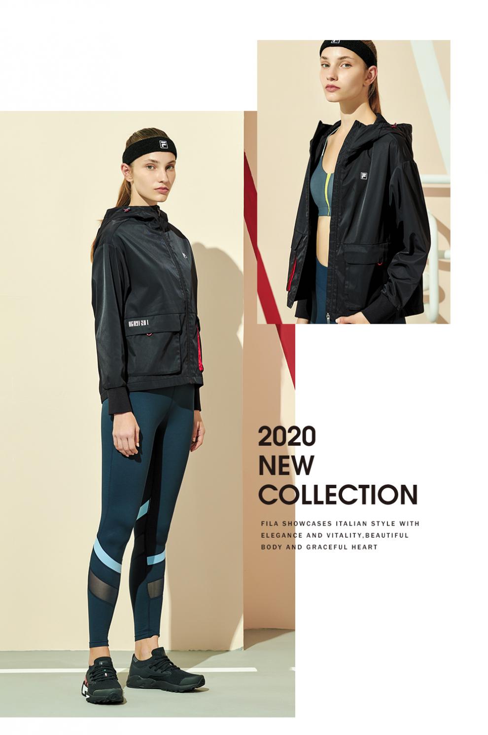 fila 斐乐官方 女子运动套装2020春季新款运动休闲外套长裤女 深黑1