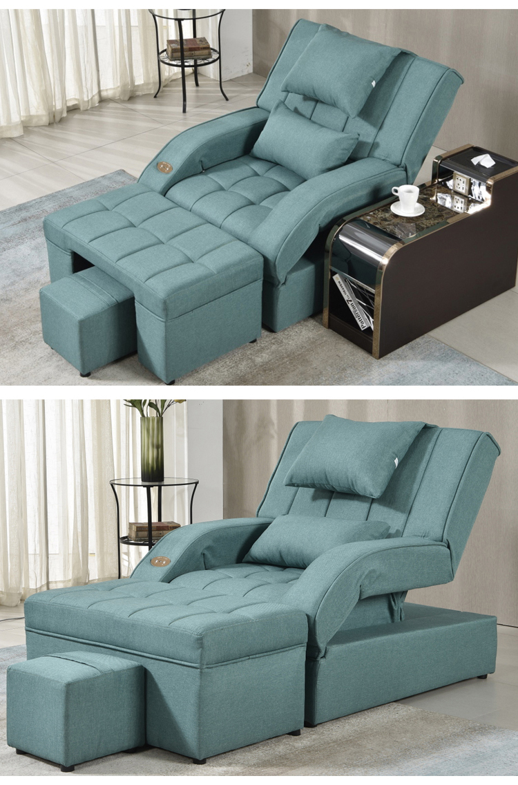 足浴沙发躺椅足疗按摩床泡脚沙发采耳洗浴中心休息床 蓝色电动款-玫瑰