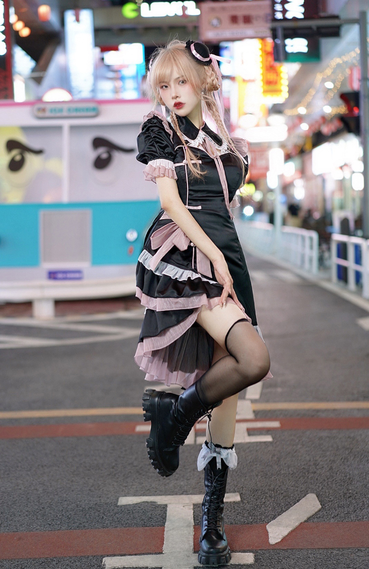 现货未知星辰十六夜蔷薇短袖少女lolita甜辣改良旗袍连衣裙夏一版xl