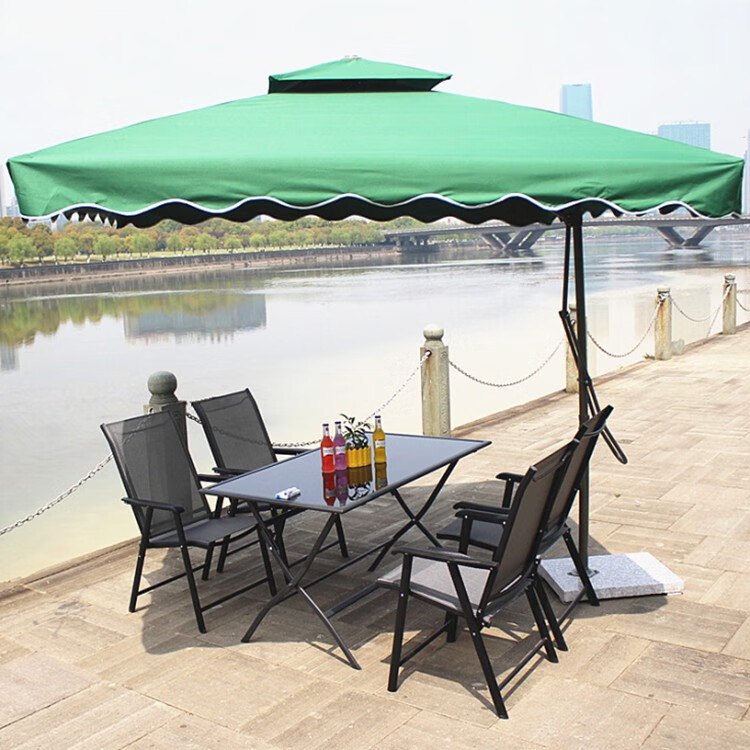 棚户外遮阳伞庭院伞岗亭伞防大雨扳手伞四方双顶伞沙滩大太阳四脚伞