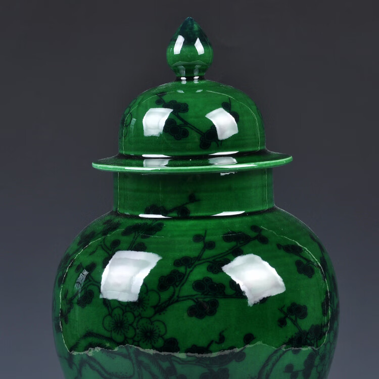 绿釉家居花瓶摆件仿古花瓶青花瓷瓶双耳瓶中式工艺品大号翡翠绿胖双耳