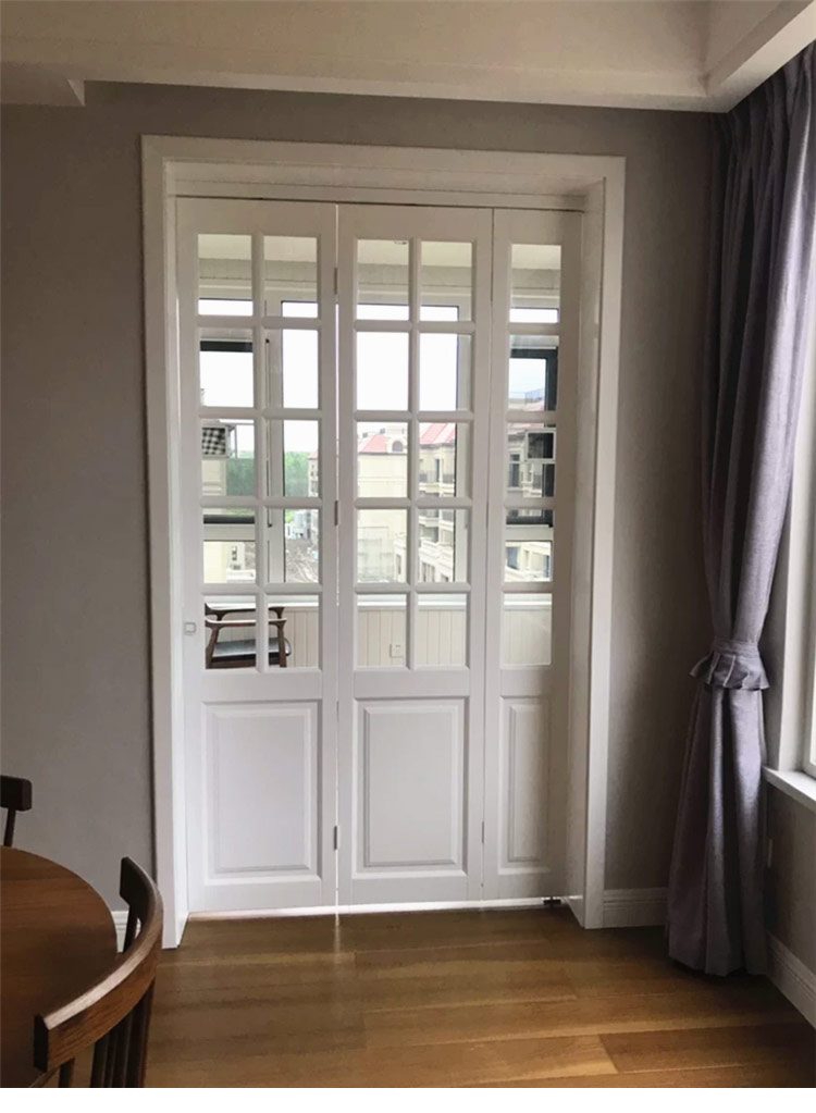 折叠门实木隐形推拉门美式玻璃格子厨房玻璃门隔断门 测量定金【图片