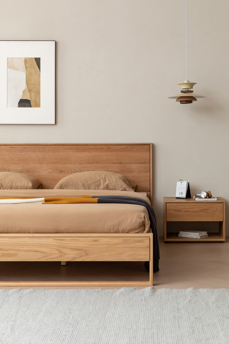 8米原木色大床大靠背 北美白橡木1.8米【图片 价格 品牌 报价】-京东