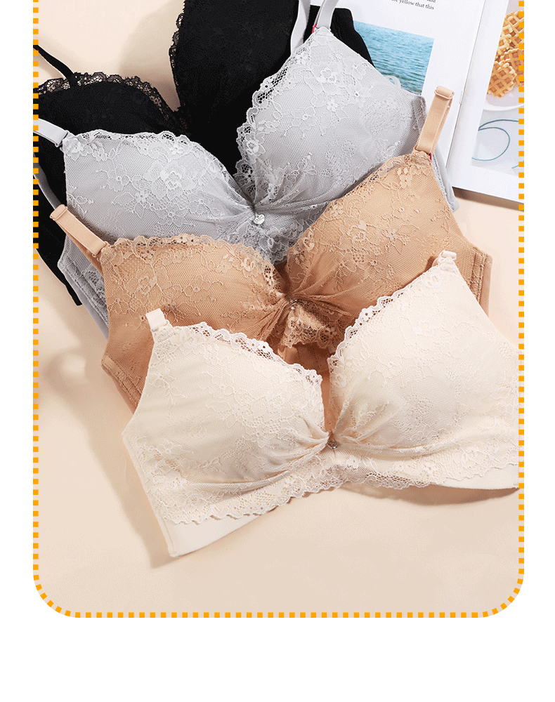 爱美丽内衣女无钢圈小胸聚拢显大胸罩薄厚柔软蕾丝34文胸im17lp1浅