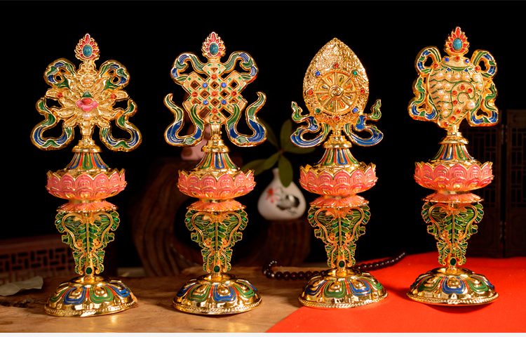 舞万花尼泊尔八吉祥摆件密宗法器藏传佛教用品佛前吉祥八宝供佛组合
