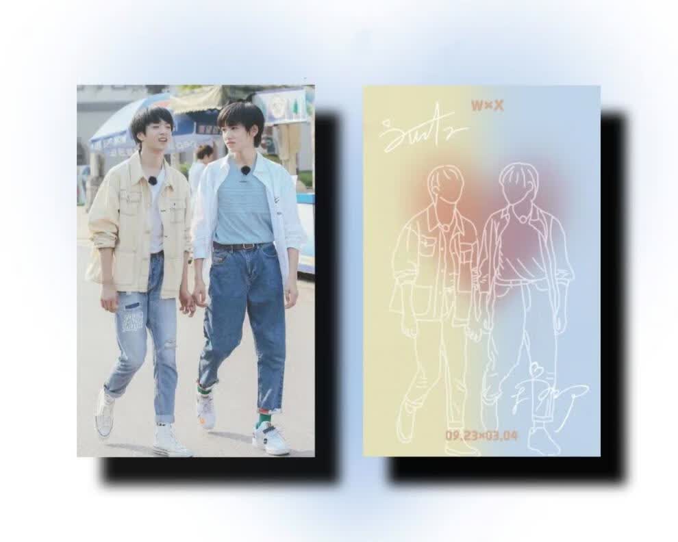 团文轩cp覆膜韩风线稿鑫祺小卡贺卡明信片幽尔蓝 翔霖7款不重复【图片
