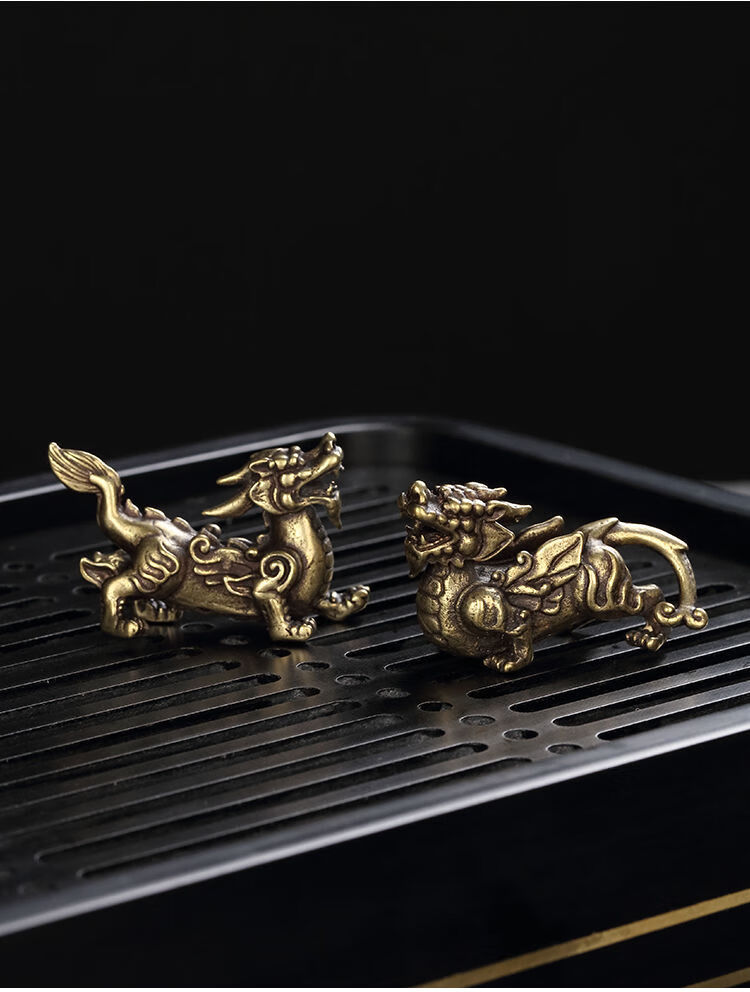 实心黄铜貔貅摆件(公母一对)福麒麟摆件 纯铜实心猩猩一对(130克)