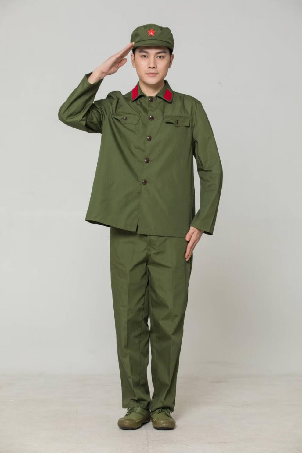 65女款老军干服装盾郎 夏款的确良衣服裤子 领章 帽子 帽徽 腰带 特