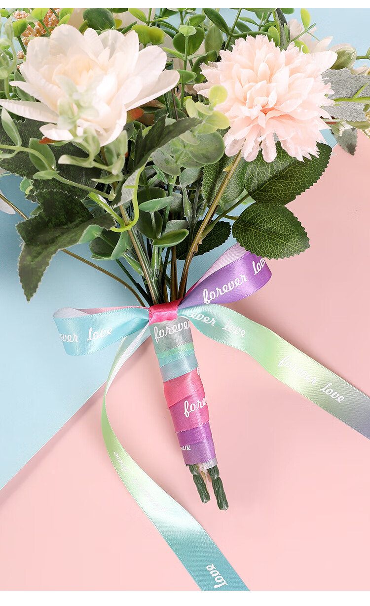 40cm渐变罗纹情人节鲜花蛋糕盒丝带缎带手工diy材料绸带花束布条粉蓝