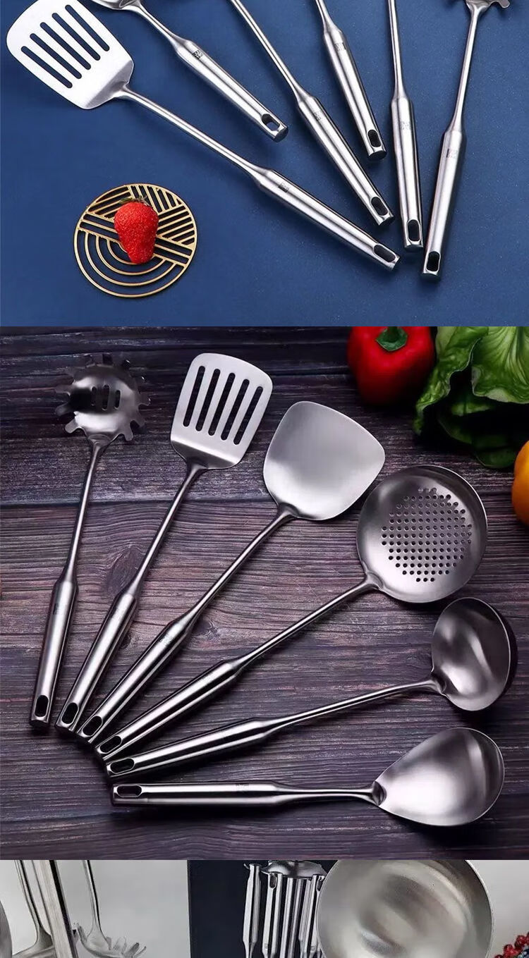 双立人锅铲套装德国厨具汤勺漏勺炊具七件套不锈钢家用锅勺平铲粉全钢