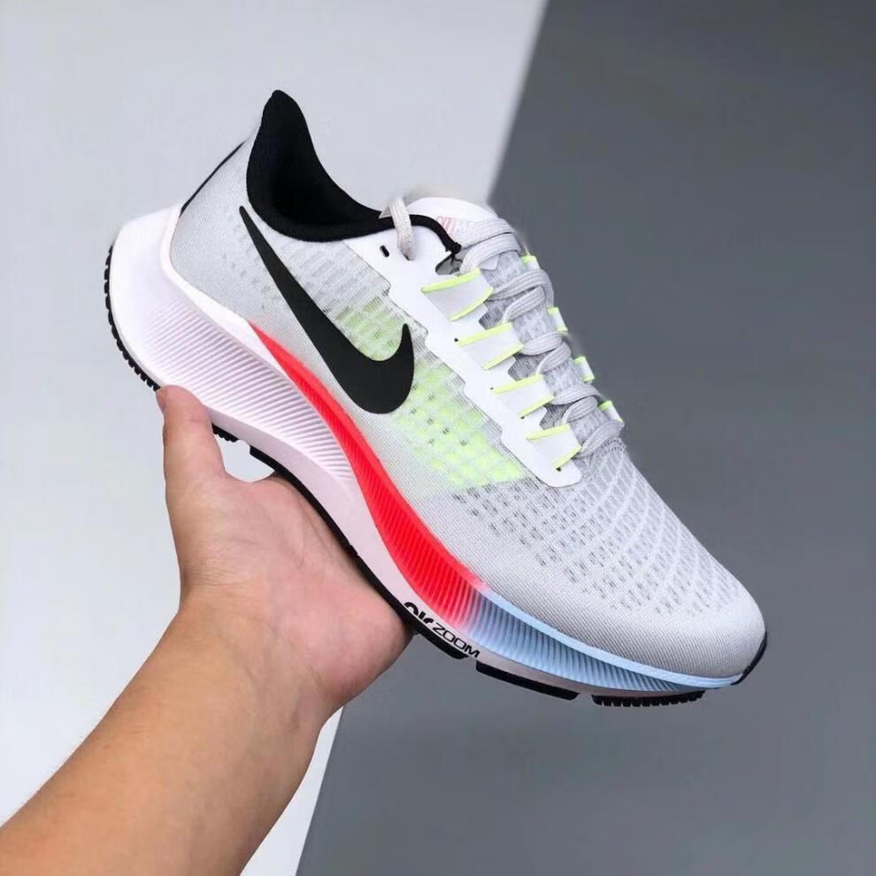 耐尅联名耐登月飞马zoom37代真气垫网面彩虹白蓝运动跑步鞋 黑白 36