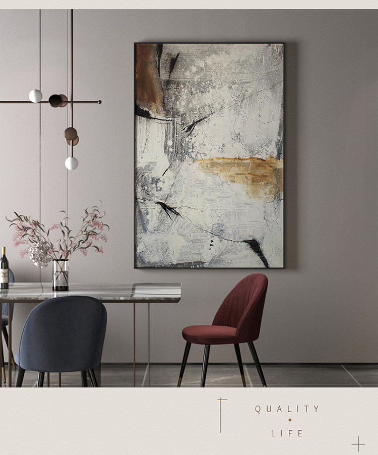 皓涛侘寂风后现代轻奢客厅玄关装饰画意式极简油画风背景墙壁竖版挂画