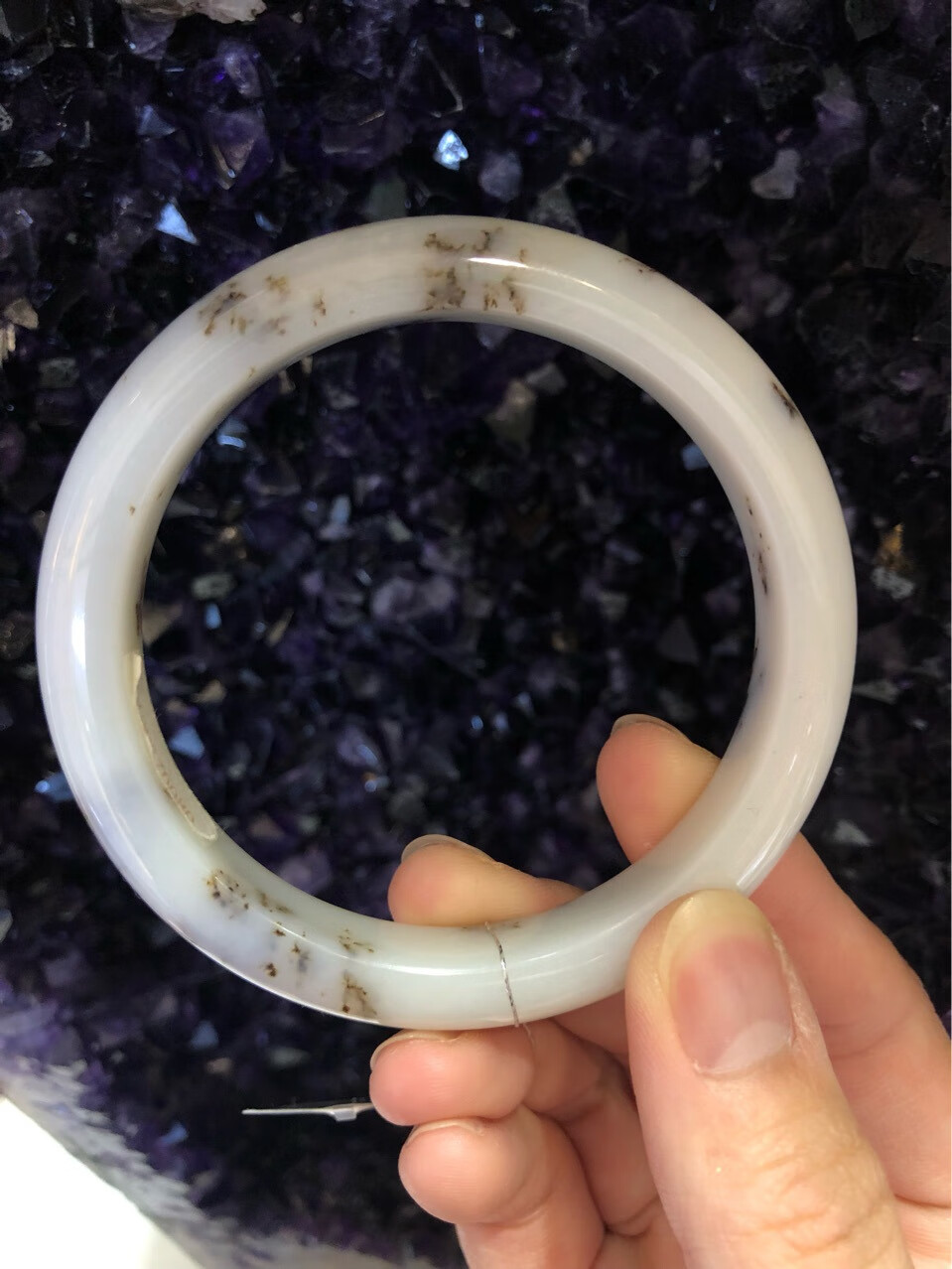 和田玉青海料青底桂花糕轮胎手镯 0080祥 其它圈口请联系客服【图片