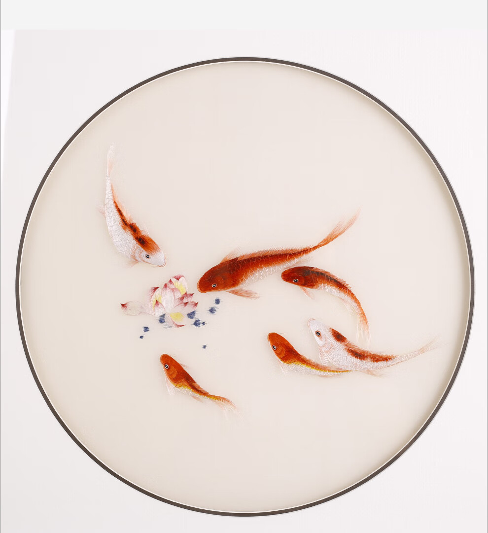 祯绣苏绣餐厅挂画三联画鱼手工刺绣客厅画a款连年有余