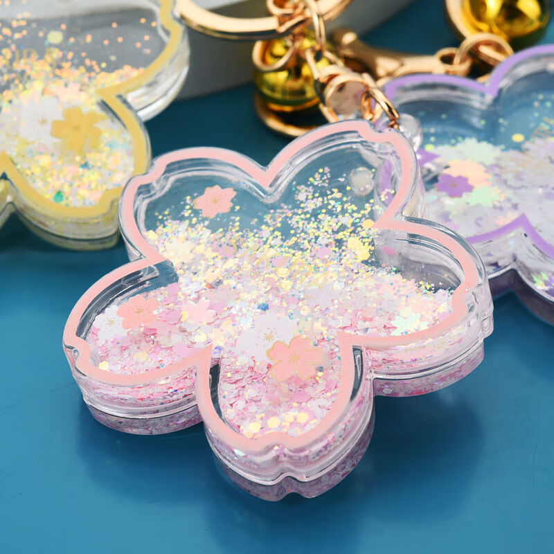 钥匙扣挂件可爱少女心ins花朵樱花流沙钥匙扣包包挂件创意闺蜜礼物