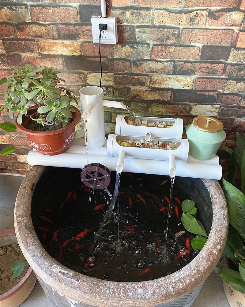 真果沁圆形鱼缸过滤器上置石槽瓷盆养鱼水循环陶瓷圆缸金鱼增氧流水