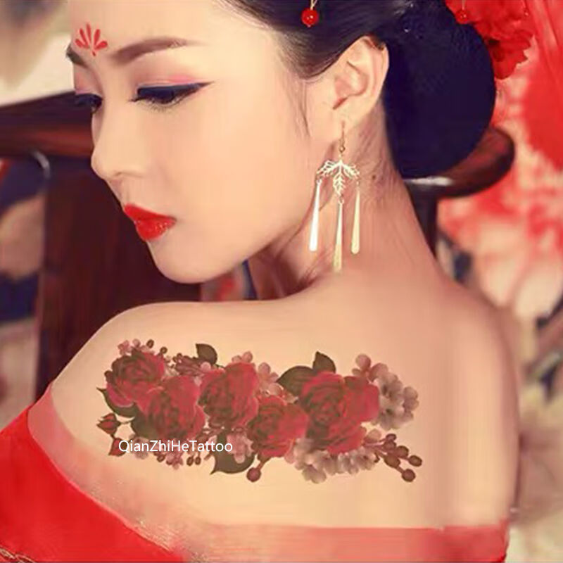阪铭纹身贴洗不掉腰部纹身贴防水女性感剖腹产遮疤痕玫瑰花腹部身体