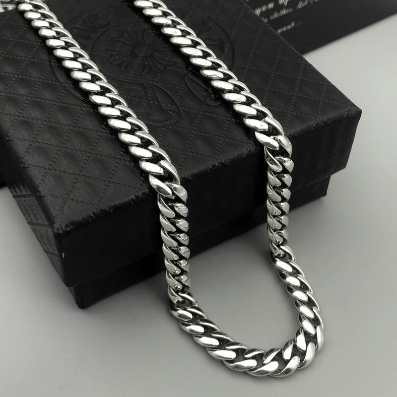凌盛925银ch克罗心个性嘻哈男士女潮人日韩版复古65mm扁链古巴项链链