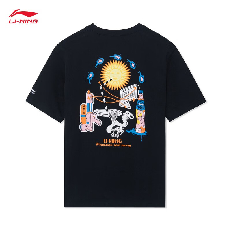 2022新品中国李宁运动潮流系列男女同款短袖文化衫ahss329黑色1s