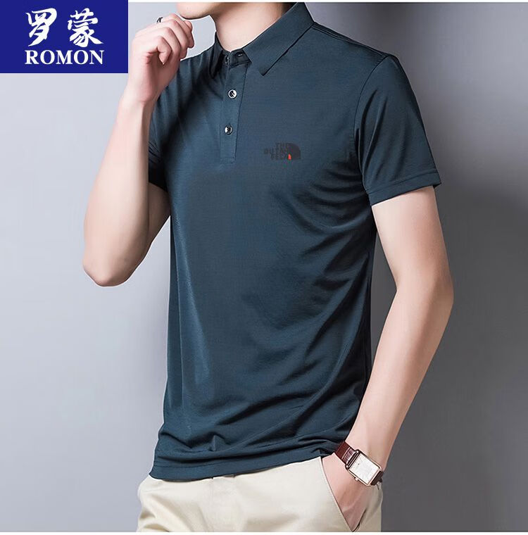 罗蒙高端轻奢品牌短袖t恤男夏季新款中青年男士冰丝半袖t恤男潮流速干
