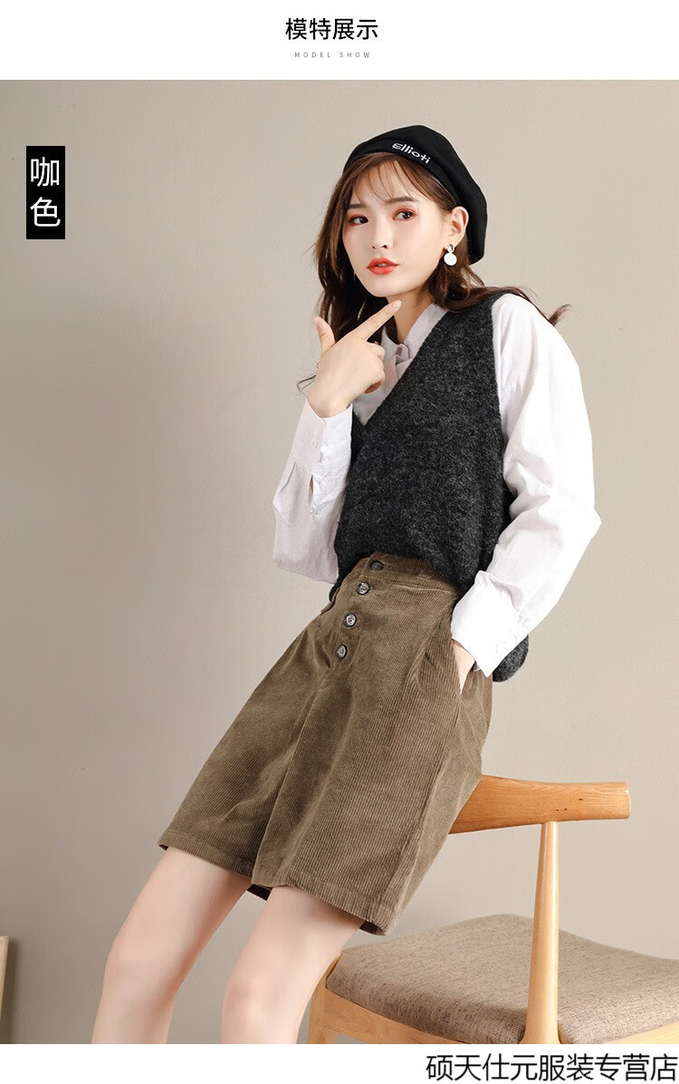 灯心绒裤女秋季新品灯芯绒裤子女五分裤秋冬新款潮百搭宽松高腰秋季