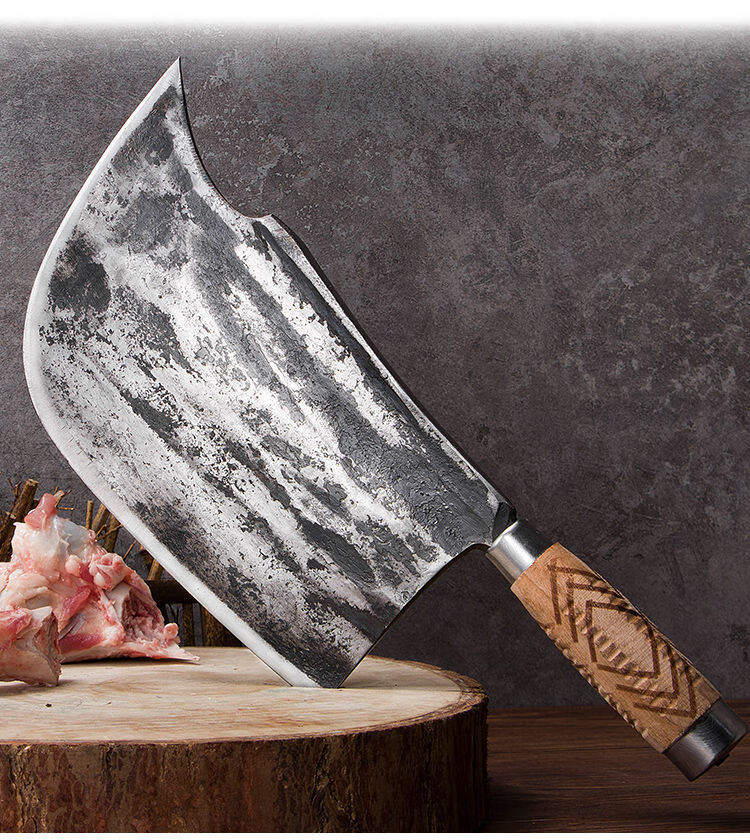 舞万花手工锻打德国屠宰刀杀牛磨刀棒分割切菜刀具宋铁匠锻打骨刀小号