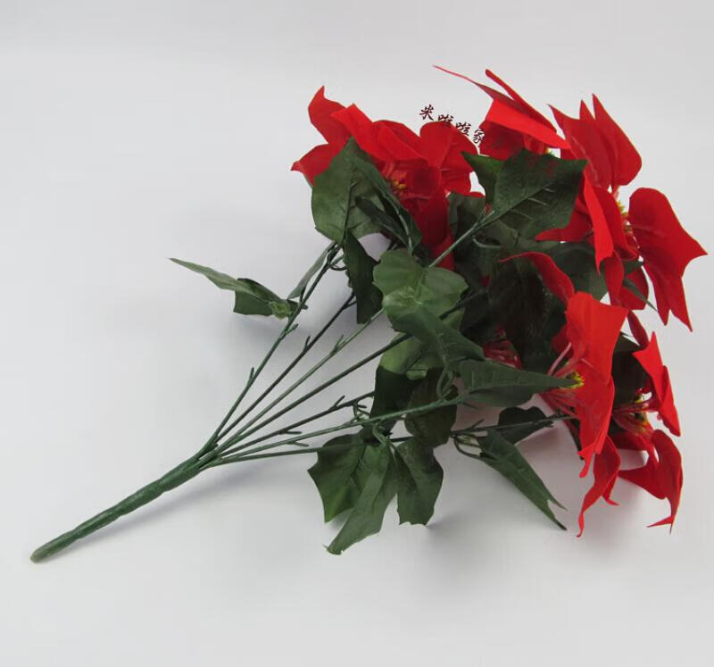 仿真花卉绢花假花圣诞花一品红一片红庆典装饰盆栽工程花单束7叉21叶