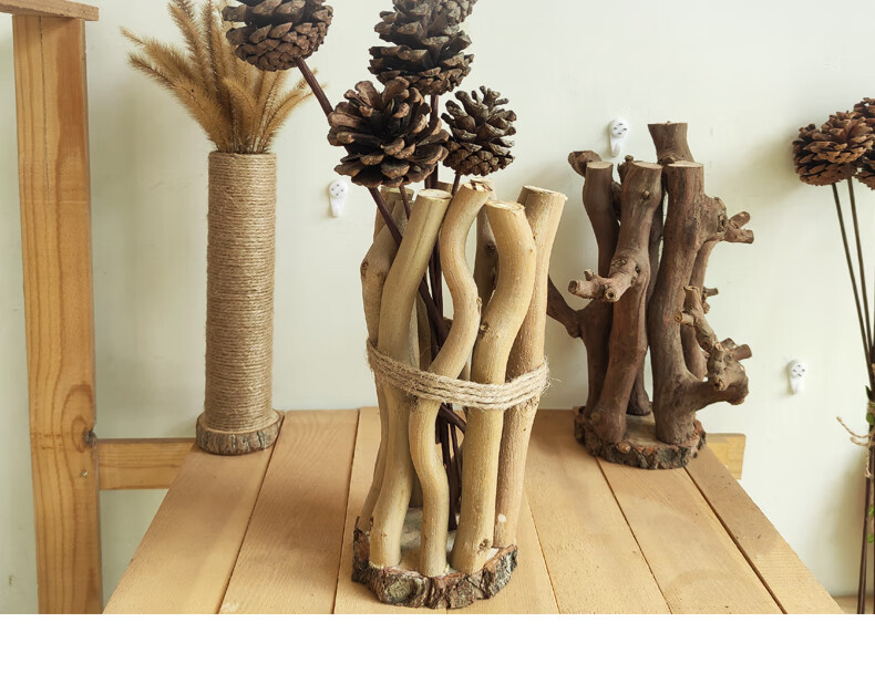 北欧风怪异枯树枝桌面花篮艺术装饰树枝树干插花摆件搭配花艺树皮麻绳