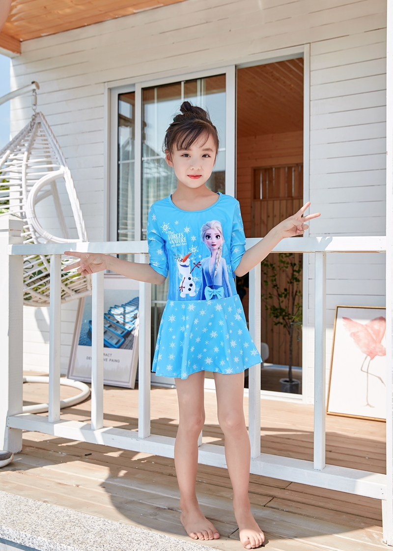 儿童连体泳衣爱莎苏菲亚公主裙式女孩中小大童泳装冰雪奇缘游泳衣家用